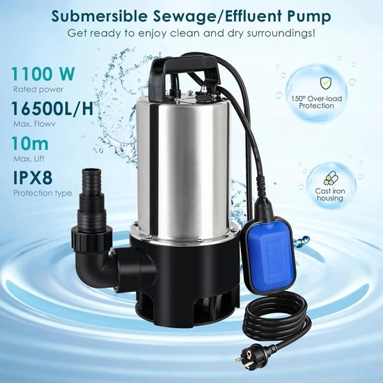 AquaKing Dompelpomp Vuil Water WQ11BS Incl. Vlotter - 1100W - 19.600 l/u - Max AquaKing Dompelpomp Vuil Water WQ11BS Incl. Vlotter - 1100W - 19.600 l/u - Max
