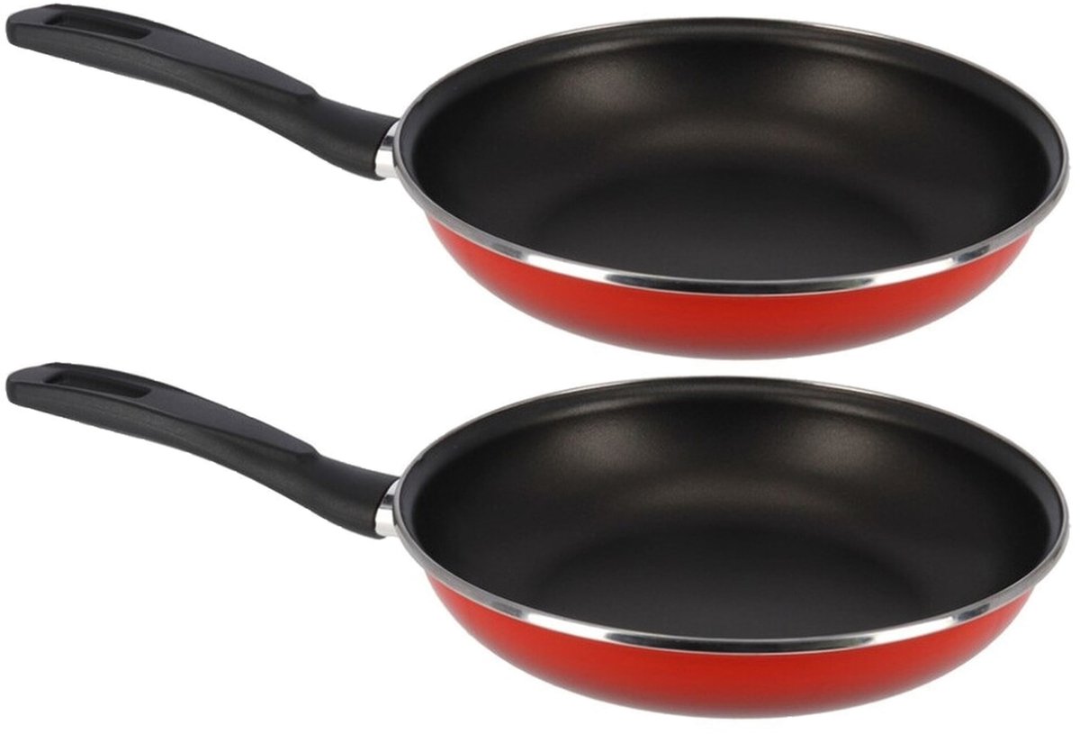 Set van 2x stuks aluminium professionele rode koekenpan Merida met anti-aanbak laag 30 cm - Hapjespannen