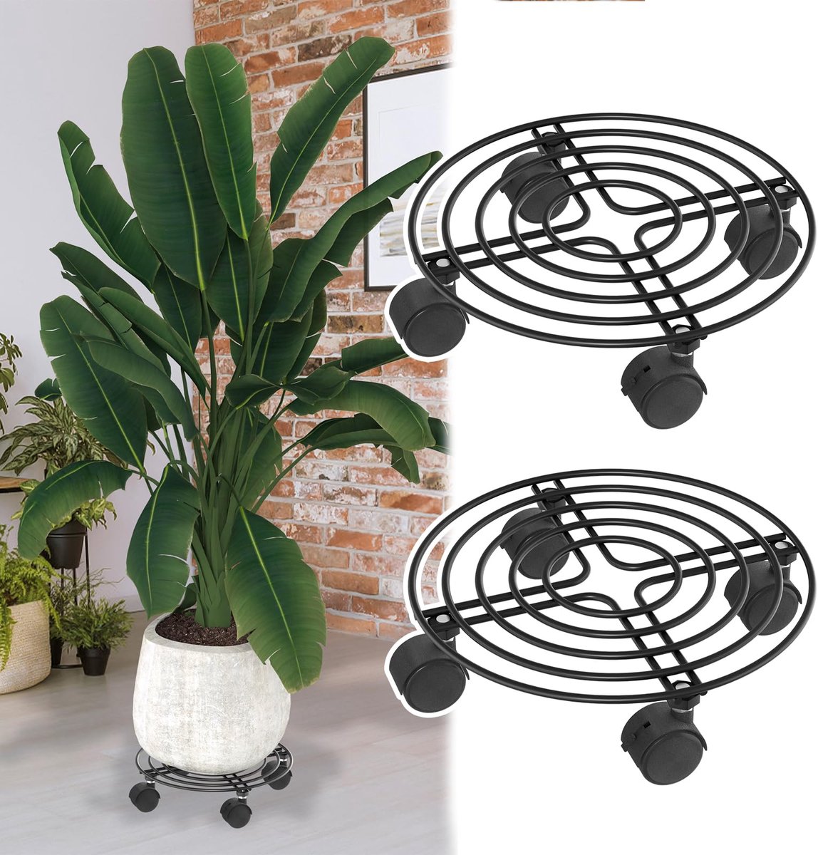 NAIZY Plantenrolwagen, 2 Stukken, Plantenrolplank φ30 cm, Ronde Bloempot Onderzetter Met 4 Rollen, Bloemenrolwagen, Dragkracht 160 KG, Voor Buiten-En Binnen (Type B)