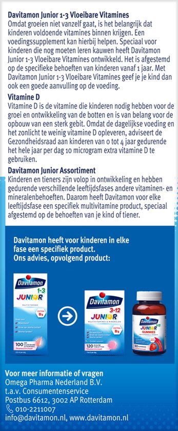 Davitamon Junior 1+ vloeibare vitamines - multivitamine kinderen - framboos - 100 ml