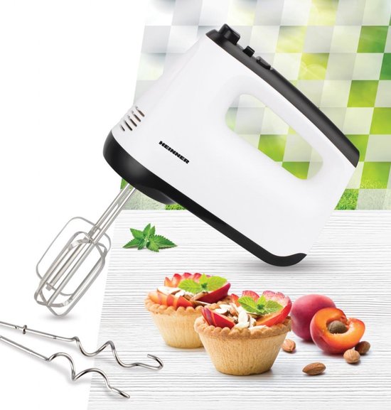 Heinner Handmixer - 400 W - 6 Snelheden + Turbo - 2 RVS Kloppers & 2 RVS Deeghaken - Uitwerpknop - Zelfstaand Ontwerp - Wit/Zwart van Heinner — afbeelding 2