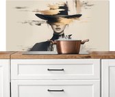 Crédence de Cuisinière en Aluminium 120x60 cm - Femme - Chapeau - Peinture - Écran Pare-éclaboussures pour Plaque de Cuisson - Protection Murale