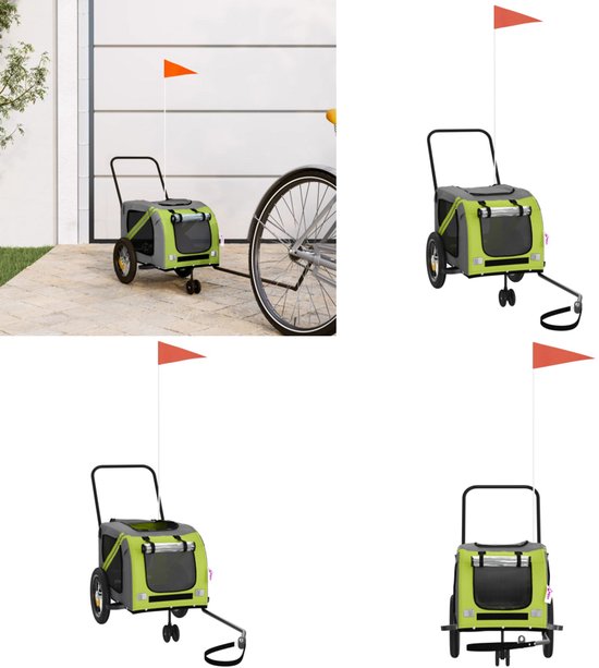 vidaXL Hondenfietstrailer oxford stof en ijzer groen, fiets trailer, fietskar buggy hond, hondenkar buggy, fietskar buggy, buggy fietskar