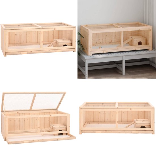 vidaXL Hamsterkooi 104x52x38 cm massief vurenhout - Knaagdierenkooi - Knaagdierenkooien - Hamster Kooi - Knaagdierenkooi