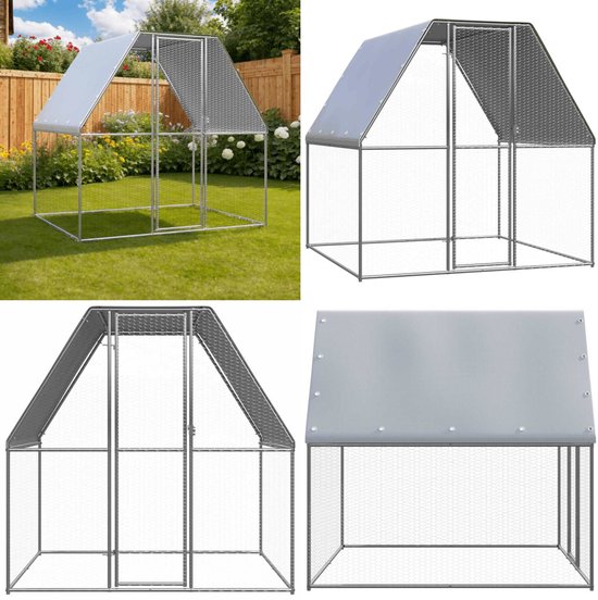 vidaXL Kippenhok 300x105x120 cm gegalvaniseerd staal zilverkleurig