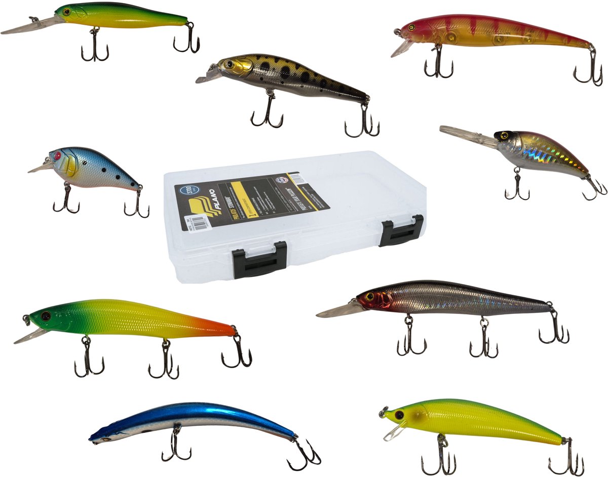 Roofvisset Pluggenset 9-delig + Plano® Kunstaas Box Roofvis Pluggen Snoek Snoekbaars Meerval Baars