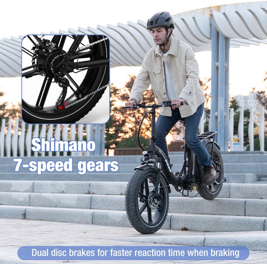 EVERCROSS EK6 Elektrische Fiets - Opvouwbare E-bike - 20 Inch Fatbike - 13AH - 25km/h - 7 Versnellingen - Wit van EVERCROSS — afbeelding 4