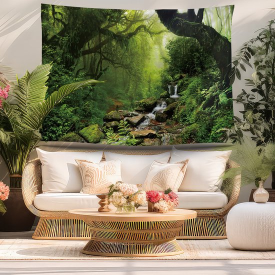 Ulticool - Affiche Rainforest Nature Eco Plantes Waterfall - 200x150 cm - Groot tapisserie - Affiche de jardin Tentures
