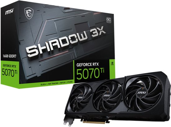 NVIDIA GeForce RTX 5070 Ti 16GB GDDR7 PCIe 5.0 Videokaart MSI 3X SHADOW OC 4K 8K Gaming