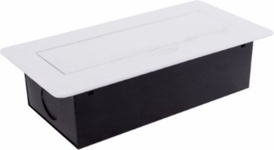 Gesloten wit inbouw stekkerblok met een zwarte onderbouw.