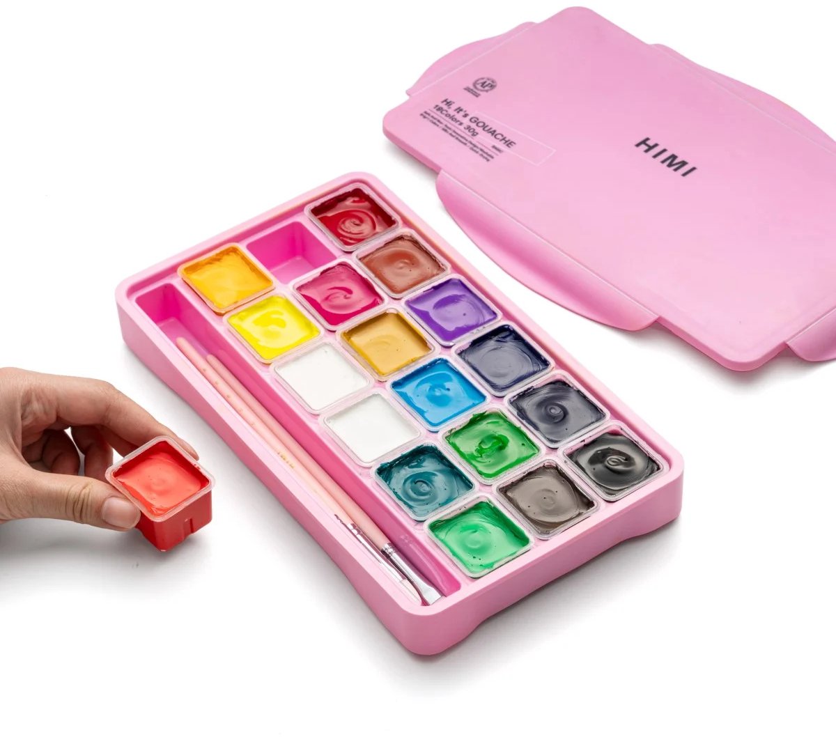 HIMI - Gouache - set van 18 kleuren - 30gr - 3 penselen - Roze — afbeelding 10