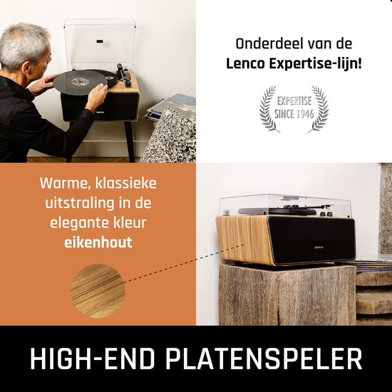 Lenco Bluetooth Platenspeler - 4 Ingebouwde Speakers - Platenspeler op poten - Lenco Expertise lijn - Platenspeler meubel - LS-570OK - Eikenhout — afbeelding 2
