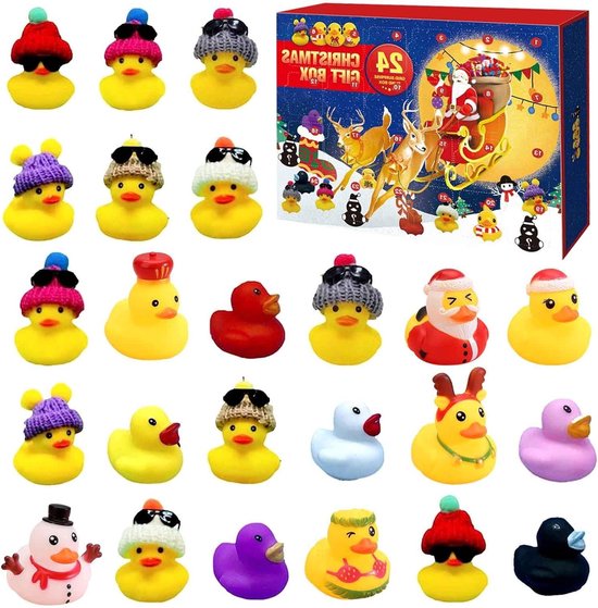 Advent Calendar 2023 Mini Christmas Rubber Ducks for Boys Girls Kids Christmas Party Favor Gifts (Pack of 24)