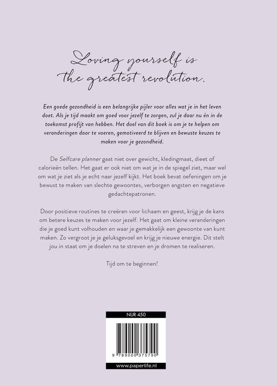 Achterkant planner met Engelse quote en Nederlandse beschrijving van de planner.