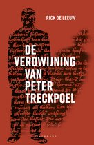 Boekomslag met een silhouet van een man, gevuld met tekst. Titel: De verdwijning van Peter Treckpoel.