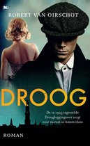 Boekcover met een man met pet en een vrouw op de achtergrond. Titel: Droog.
