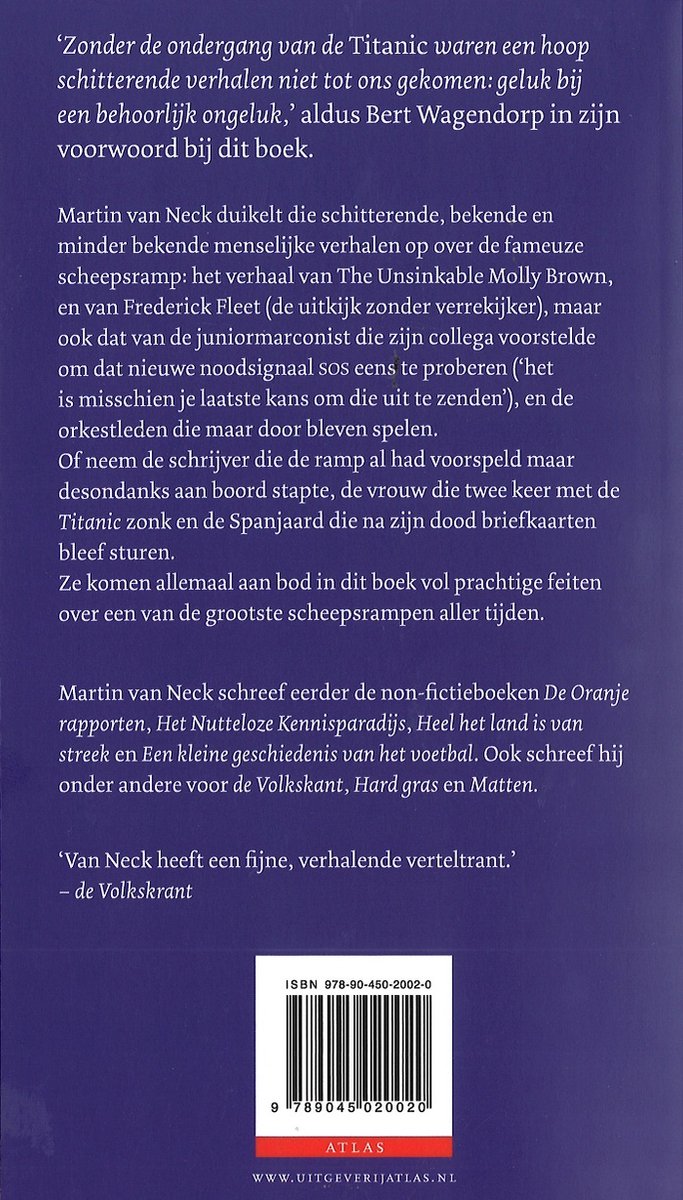 Achterkant van het boek 'De Titanic' met tekst en ISBN-barcode.