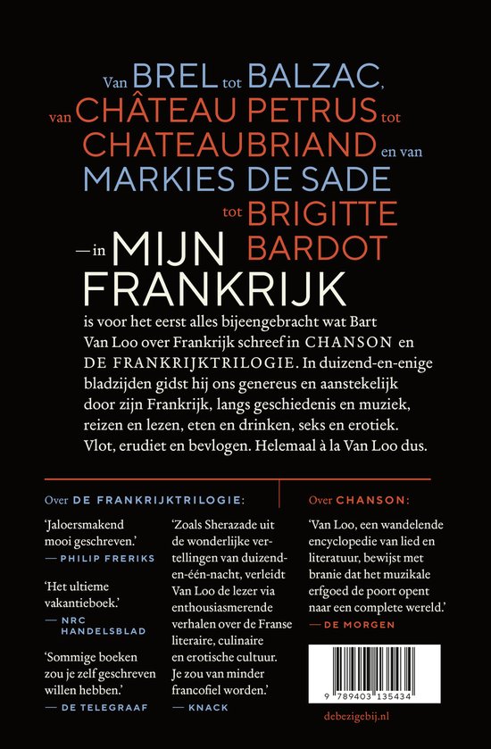 Boekomslag met tekst "Mijn Frankrijk" en namen van bekende Fransen.