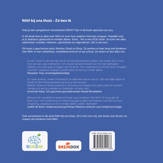 Boekomslag met de titel 'NAH bij ons thuis - Zó ben ik!' en tekst over het boek.