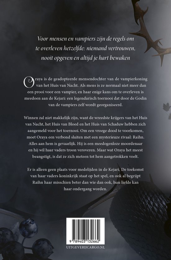 Couverture de livre avec une branche épineuse dans le coin supérieur droit, texte "Pour les humains et les vampires, les règles pour survivre sont les mêmes : ne faire confiance à personne, ne jamais abandonner et toujours protéger son cœur."