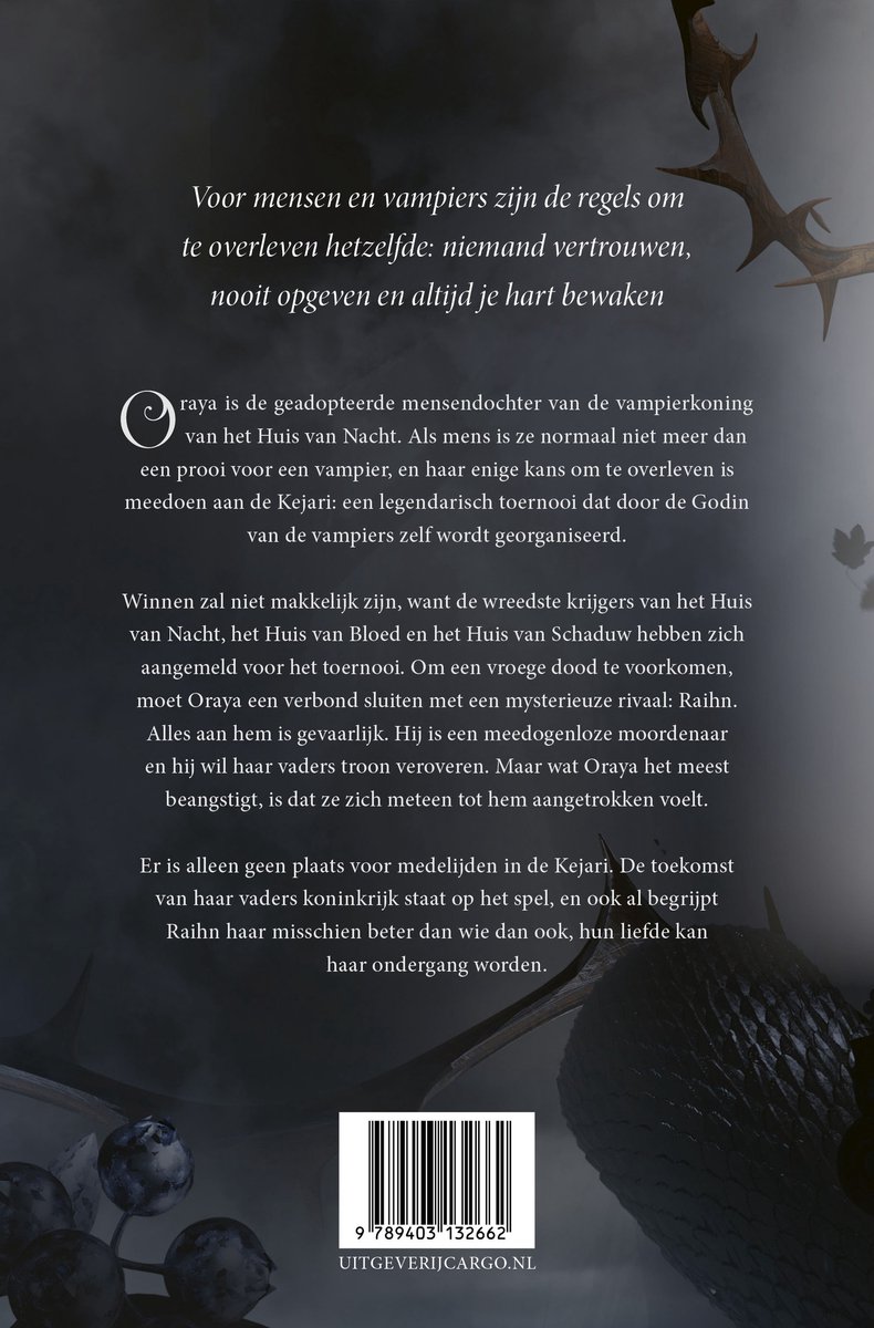 Couverture de livre avec une branche épineuse dans le coin supérieur droit, texte "Pour les humains et les vampires, les règles pour survivre sont les mêmes : ne faire confiance à personne, ne jamais abandonner et toujours protéger son cœur."