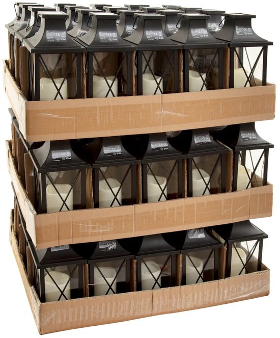Atmosphera Solar tuin lantaarn - zwart - kunststof/glas - 14 x 14 x 28 cm - buiten - Led kaars licht