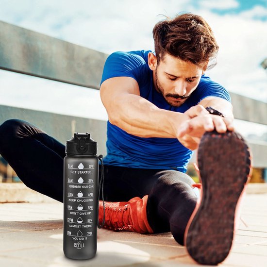 Motivatie Waterfles 800 ml - Waterfles met Tijdmarkering - Sport Waterfles - Drinkfles met Rietje - Lekvrije Sportfles - Motivatie Drinkfles - Motiverende Waterfles - Training Waterfles - BPA Vrij - Herbruikbare Drinkfles - Fitness Fles - Sportbidon — afbeelding 5