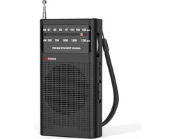 AM/FM-radio draagbaar voor thuis en buiten, transistorradio werkt op 2AA-batterijen met langeafstandsontvangst, luidspreker, transistorantenne, oortelefoonaansluiting, kleine geschenken voor senioren, ouderen - zwart