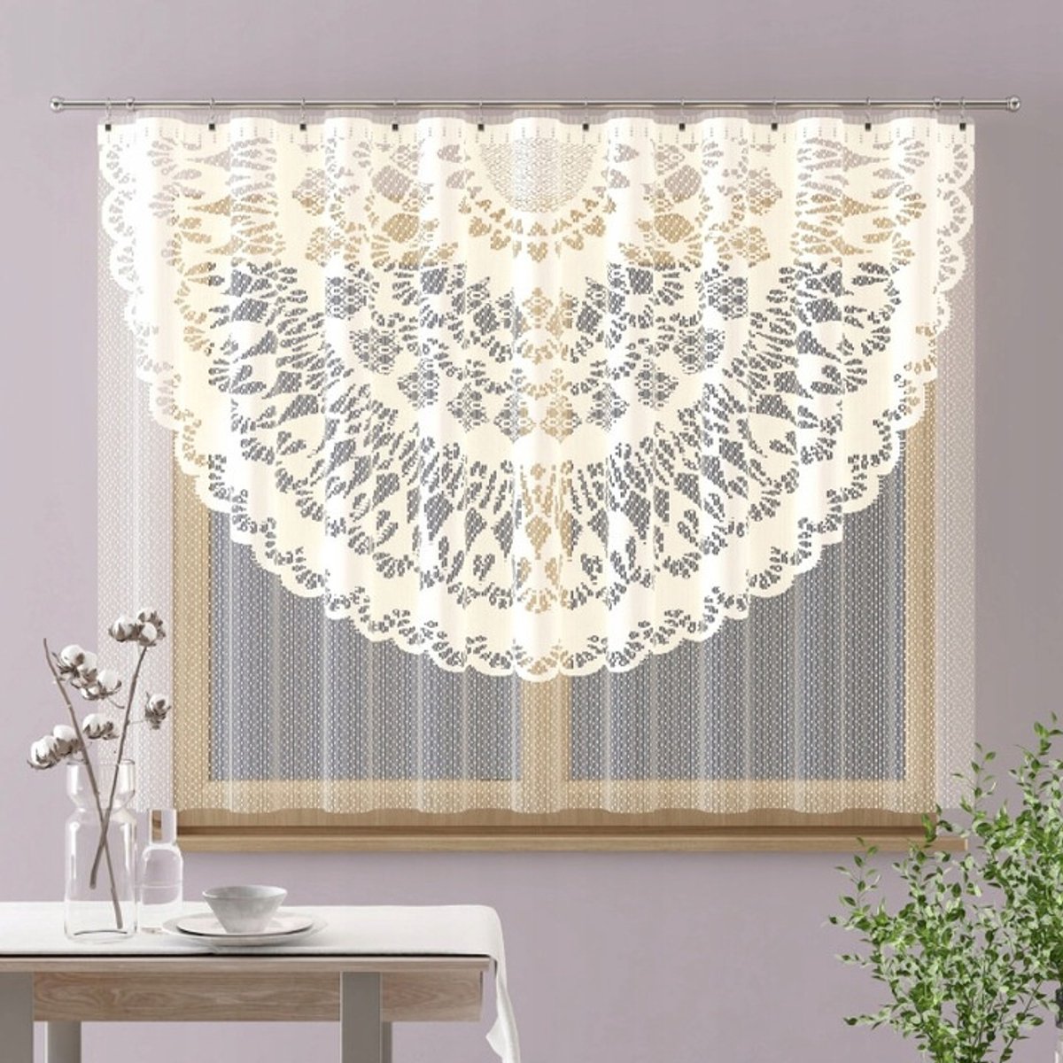 Wisan - Bogda- Crème Gordijn - jacquard vitrage 150 x150 cm - Curtains - Jacquardgordijnen- Crème - 150 x 150 cm