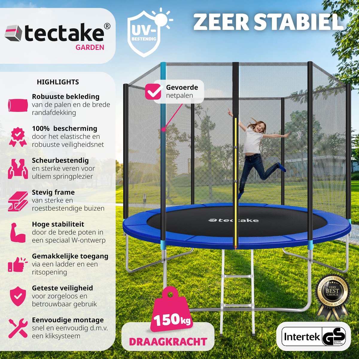 tectake® TÜV-geteste Trampoline - Ø 305 cm - Tuintrampoline - Kindertrampoline met Veiligheidsnet - Geschikt als Buitenspeelgoed, Sporttrampoline of Speeltoestel voor in de Tuin — afbeelding 5