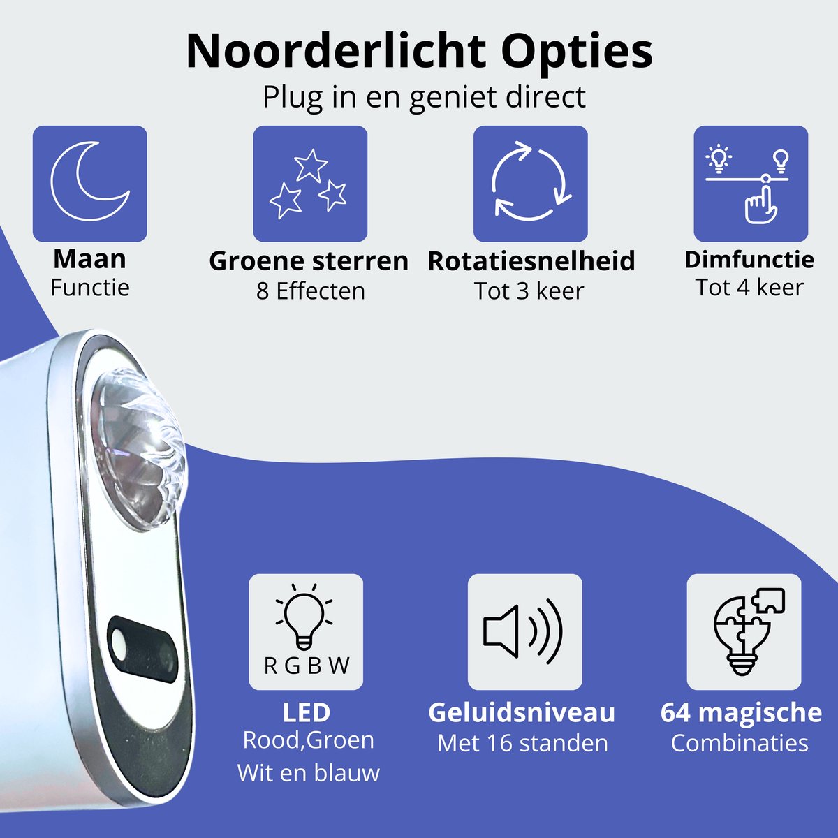 Northern Lights Projector - Met App - Aurora Sterrenhemel Projector - Galaxy lamp - Noorderlicht Projectorlamp - Nachtlamp met timer – foto 2