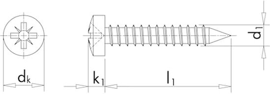 Wurth - Vis autotaraudeuse à tête cylindrique bombée, forme C avec tête fraisée Z ISO 7049 en acier inoxydable A2, forme C (avec pointe) - x 1000 pcs - Entraînement intérieur Z0