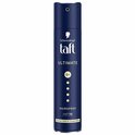 Donkerblauwe Taft haarspray met 'Ultimate' en '5+' aanduiding in goudkleurige letters en stippen.