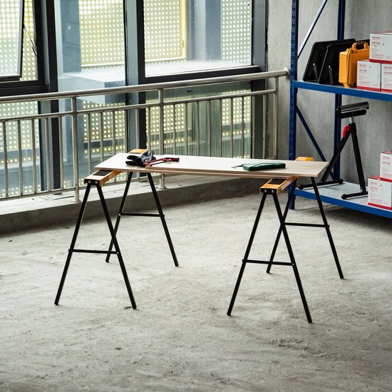 4goodz 2 stuks Zaagbok Staal Schragen 100x49x62-90 cm max 100 kg - Geel Zwart van Merkloos	 — afbeelding 2