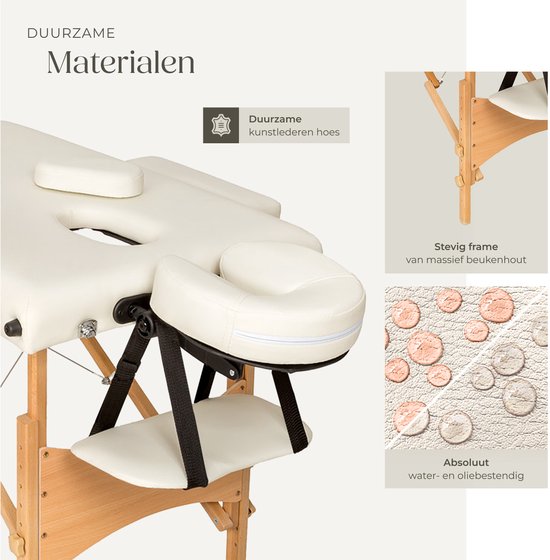 tectake® Draagbare Massagetafel - 3 Zones - Opvouwbaar en Verstelbaar - Voor Massage, Fysiotherapie en Tattoo - Incl. Draagtas - Beige