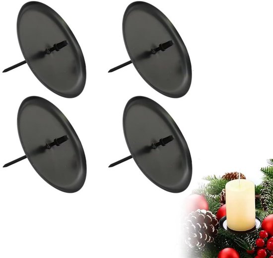 Set de 4 bougeoirs piliers - Décorations de bougeoirs de couronne de Noël de 7,5 cm - Bougeoir Ambiance - Bougeoirs ronds en plaque de fer - Perfect pour les décorations de table de Noël de l'Avent de couronne DIY - Pour bougies piliers