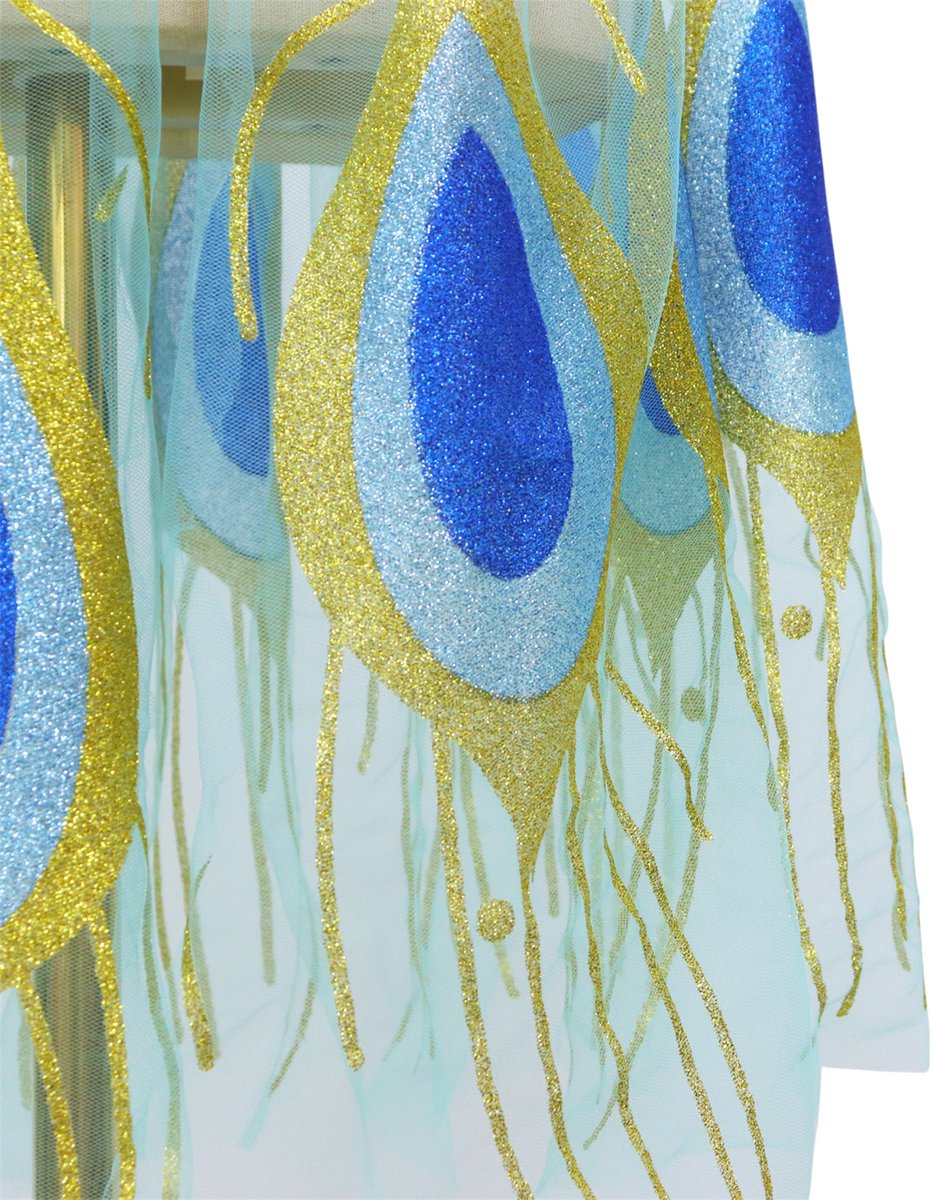 Joya Kids® Verkleedcape met Accessoires Blauw met Paauw Veren | Prinsessencape | Cape Set | Unicorn | Meisje Verkleedset | Carnvalskleding Meisjes | Met Kroon, Staf en Sieradenset — afbeelding 7