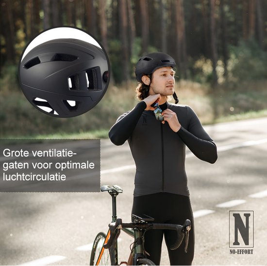 NO-EFFORT Fietshelm Volwassenen - Met LED Verlichting - Verstelbare Fiets Helm - Elektrische Fiets - Fatbike - Speedpedelec - Maat L 58 - 61 cm - Zwart - Cycling Helmet — afbeelding 2