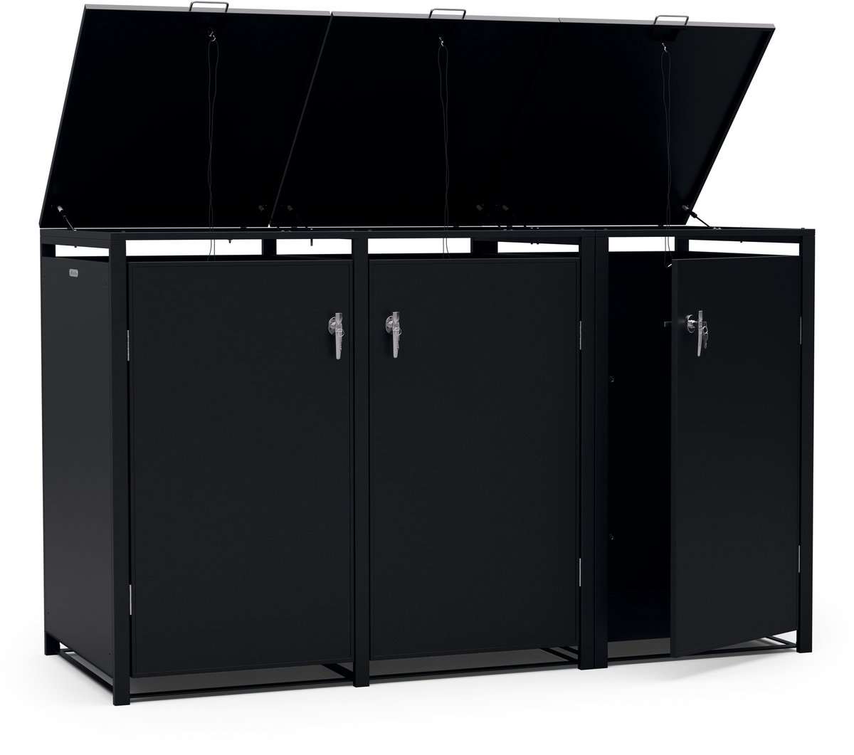 Blumfeldt BinSafe afvalcontainerbehuizing – Weerbestendig verzinkt staal, voor 60 l/120 l/240 l, slot, modern ontwerp, afvalcontainerbehuizing voor 3 containers, zwart