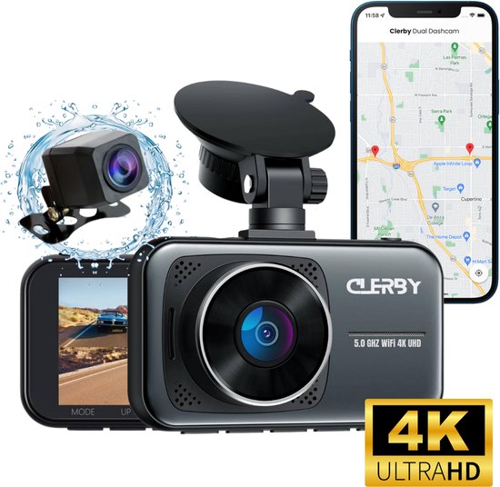 Clerby C1 Pro - Dual Dashcam 4K & 1080p - WiFi - GPS - Nachtzicht - Loop Opname - Inclusief App