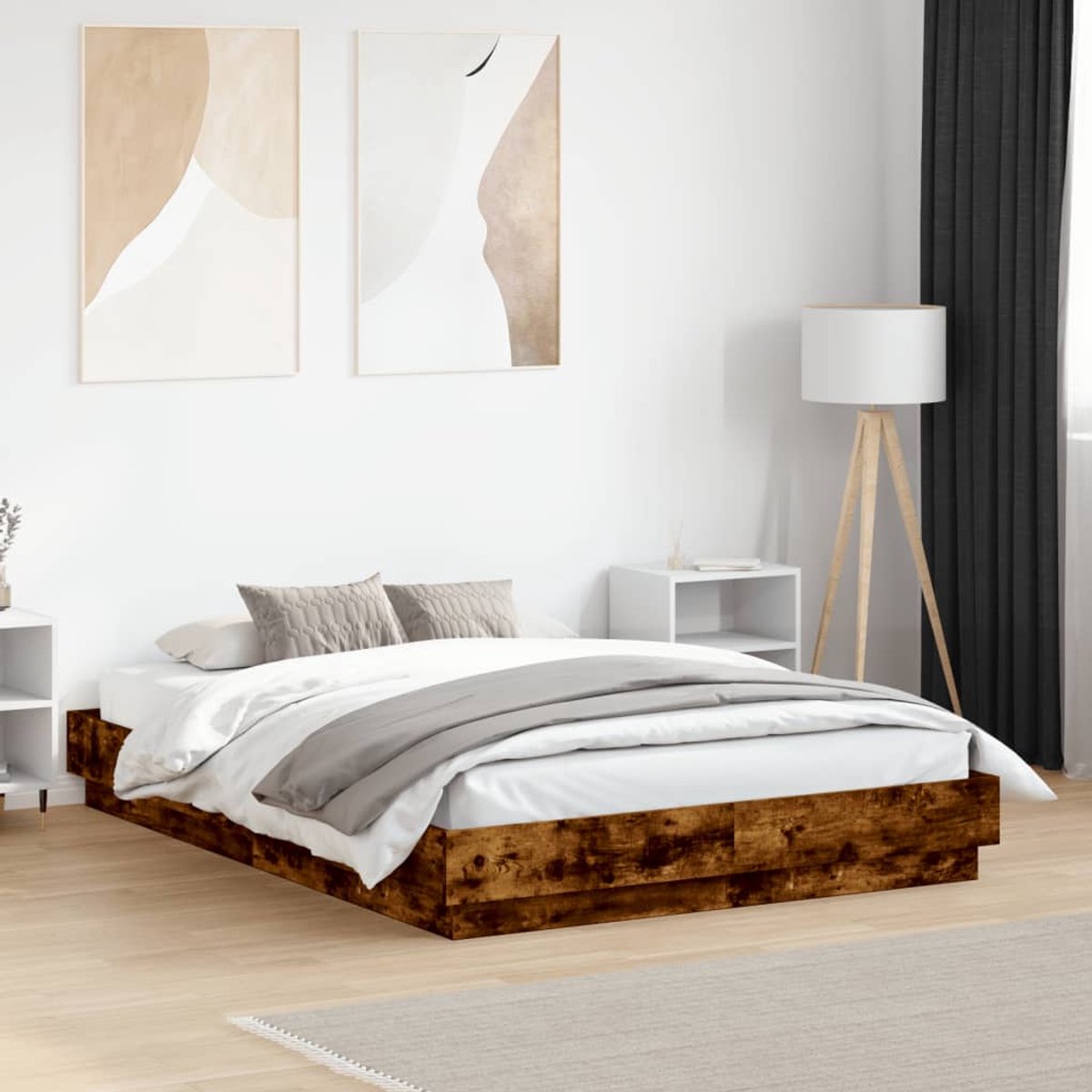 vidaXL Bedframe - met - LED-verlichting - gerookt - eikenkleurig - 120x190 - cm