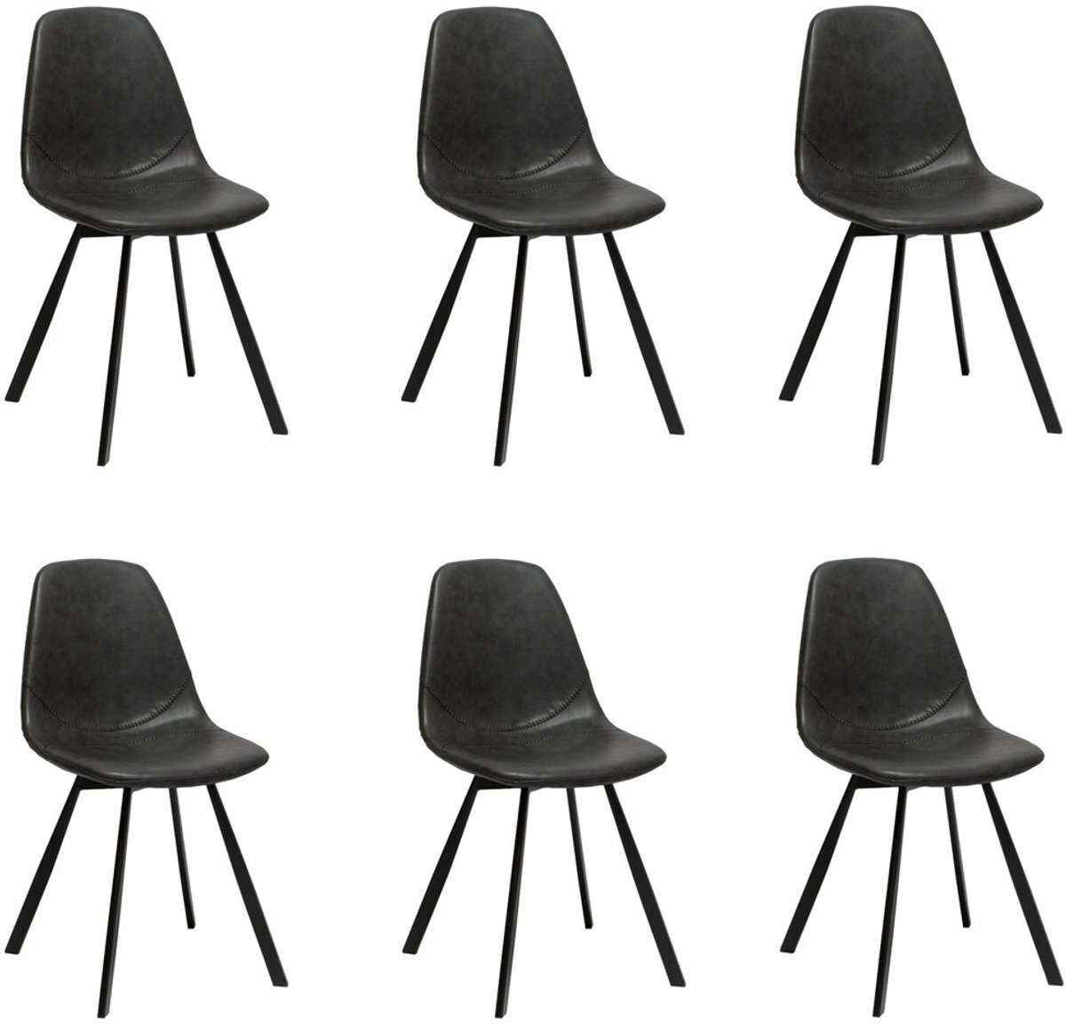 Bronx71 Industriële eetkamerstoel Logan antraciet eco-leer - Eetkamerstoelen set van 6 - stoel