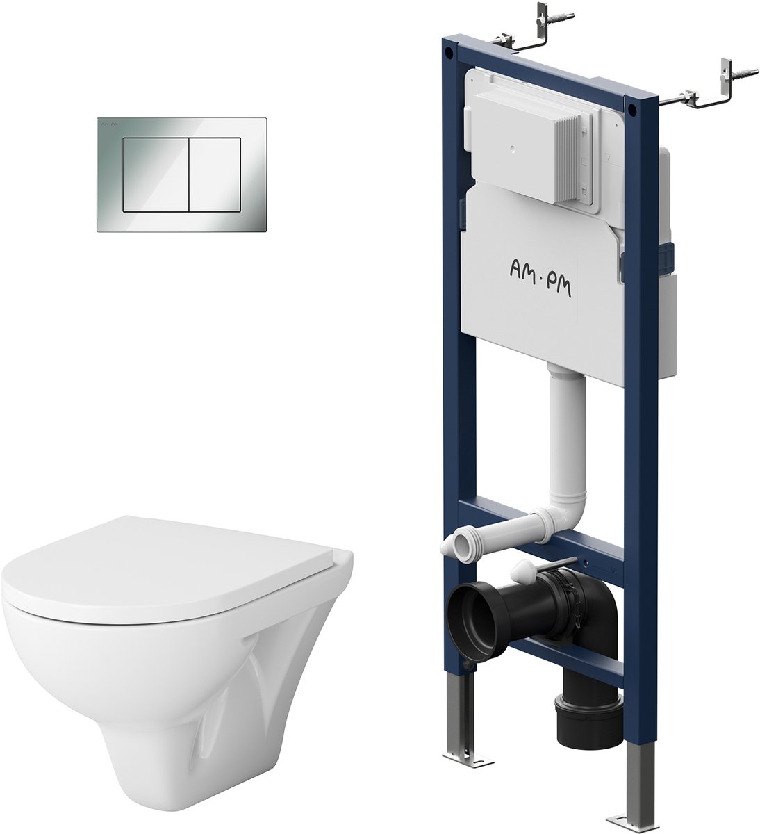 AM.PM Hit - Inbouwreservoir Complete Toiletset - Hangtoilet - SoftClose Toiletzitting - Bedieningsplaat Chroom - Inbouwreservoir