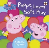Peppa Pig: Peppa Loves Soft Play, een 'ontdek-het-zelf'-boek met Peppa en George tussen gekleurde ballen.