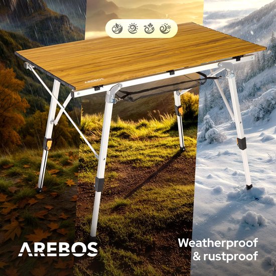 AREBOS campingtafel 90 x 51,5 cm roltafel aluminium klaptafel outdoor bruin van AREBOS — afbeelding 5
