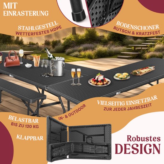 KESSER® biertentset - 3-delige set, tafel + 2 x bank, voor binnen - buiten, opvouwbaar, draaggrepen bierbank biertafelset biertap — afbeelding 4