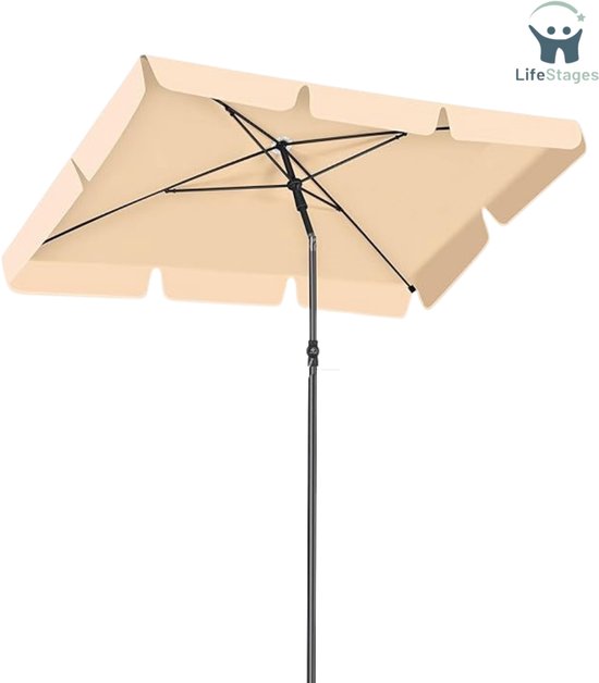 vounot Parasol, kantelbaar, rechthoekig, 200 x 125 cm, 160 g/m², met uv-bescherming, hoogte 2,35 m, polyester, opvouwbaar, voor buiten, incl. beschermhoes, beige