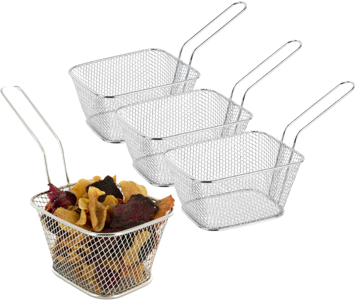 Cook Concept Frietmandje/patatjes serveermandje - 8x - zilver - metaal - 23 x 14 x 11 cm - draadmandje