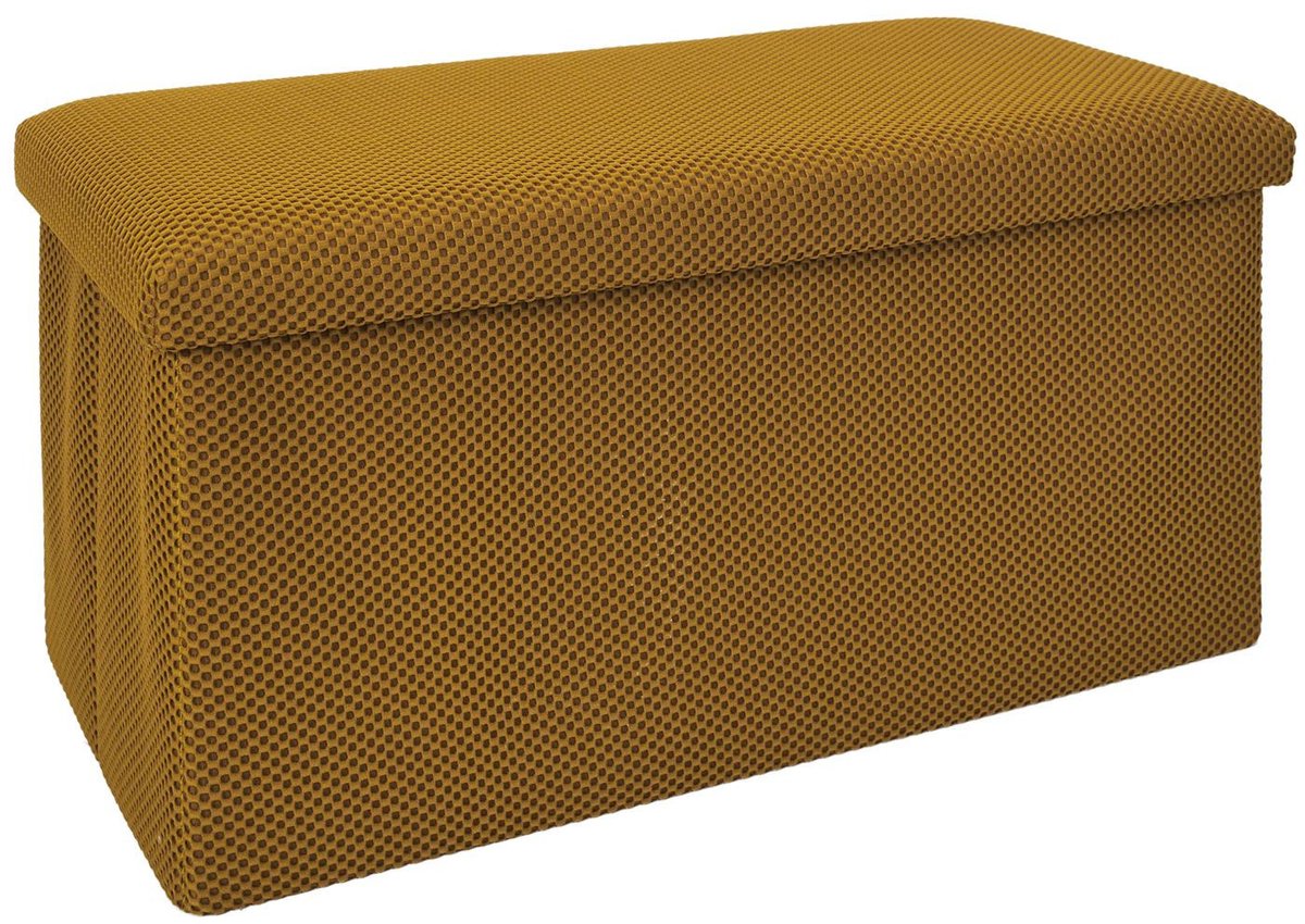HOME DECO FACTORY Poef/hocker Atome - opvouwbaar - stof - opbergbox - okergeel - 2 persoons - 76 x 38 x 38 cm