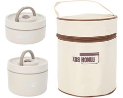 304 Stainless Steel Insulated Lunch Container with Lid Leakproof Thermal Bento Box for Hot and Cold Food 8 Hours Food Thermos Portable (Beige)
